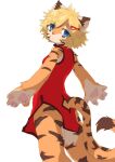  2018 5_fingers accessory anthro asian_clothing bare_shoulders biped black_body black_ears black_fur black_nose black_stripes black_tail blonde_hair blue_eyes chinese_clothing chinese_dress claws clothing countershade_face countershade_hands countershade_legs countershading digital_media_(artwork) dipstick_tail dress east_asian_clothing facial_markings felid female finger_claws fingers fuo_(hanadaiteol) fur furgonomics hair hair_accessory hairclip hanadaiteol head_markings kemono looking_at_viewer looking_back mammal markings monotone_hair multicolored_body multicolored_ears multicolored_fur orange_body orange_fur orange_tail pantherine pawpads pink_pawpads rear_view red_clothing red_dress short_hair simple_background sleeveless sleeveless_dress solo striped_arms striped_face striped_legs striped_markings striped_tail stripes tail_markings tan_body tan_claws tan_countershading tan_ears tan_fur tan_inner_ear tiger two_tone_ears two_tone_tail white_background 