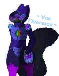  ambiguous_gender anthro belly_tuft big_tail claws fangs fluffy fluffy_tail glowing hi_res lights machine musical_note neck_tuft protogen rgb robot screen slim smile solo synthwave tail_mouth thick_thighs tuft unusual_anatomy unusual_tail vali_fluoresce vecti_doptera visor 