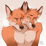  anthro bust_portrait canid canine conjoined duo eye_contact fox looking_at_another male male/male mammal multi_head ouka portrait shirtless_male 