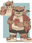  2022 anthro belly bottomwear cellphone clothing eyewear felid glasses hi_res humanoid_hands jamiephut kemono male mammal overweight overweight_male phone shirt shorts simple_background smartphone solo topwear 