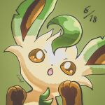  animal_focus artist_name commentary_request dated face green_background leaf_(pixiv17652941) leafeon looking_at_viewer no_humans open_mouth orange_eyes pokemon pokemon_(creature) signature simple_background solo straight-on 