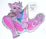  andy_(kaboozey) anthro anus balls birthday_cake birthday_hat cake dessert domestic_cat feet felid feline felis ff111nsfw food frozenfruitad genitals hi_res humanoid_feet kaboozey light lighting male mammal painting_(artwork) soles solo traditional_media_(artwork) watercolor_(artwork) 