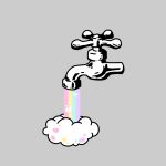  cloud commentary english_commentary faucet grey_background greyscale heart leaf_(pixiv17652941) monochrome no_humans original rainbow simple_background spot_color still_life 