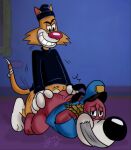  anal anthro bottomless bound burglar canid canine canis cat_burglar_(netflix) clothed clothing domestic_cat domestic_dog duct_tape duo felid feline felis forced hi_res male male/male mammal netflix peanut_(cat_burglar) rape rope rowdy_cat security_guard syaokitty tape 