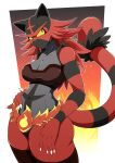  2022 absurd_res anthro bra clothing female fire_background hi_res incineroar navel nintendo pok&eacute;mon pok&eacute;mon_(species) pose solo underwear vale-city video_games 