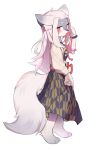  absurd_res anthro asian_clothing canid canine canis clothing crayon1006 east_asian_clothing female fur hakuro_(onmyoji) hi_res japanese_clothing kimono looking_at_viewer mammal pawpads red_eyes solo white_body white_fur wolf 