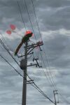  animal_focus bug cloud cloudy_sky commentary_request from_below futena_goze highres no_humans outdoors pokemon pokemon_(creature) power_lines sky solo tusks utility_pole yanmega 