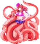  1girl artist_request breasts extra_eyes full_body kura_(monster_musume) large_breasts long_hair midriff miniskirt monster_girl monster_musume_no_iru_nichijou monster_musume_no_iru_nichijou_online navel official_art pink_eyes pink_headwear red_hair scylla skirt solo tank_top tentacles transparent_background 