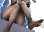  1girl animal_ears azur_lane black_leotard blue_hair bodystocking breasts crossed_legs fake_animal_ears head_out_of_frame highres large_breasts leotard long_hair new_jersey_(azur_lane) new_jersey_(exhilarating_steps!)_(azur_lane) no_shoes official_alternate_costume playboy_bunny sana!rpg simple_background sitting soles solo strapless strapless_leotard very_long_hair white_background 