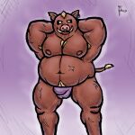  alanottaviano anthro barazoku belly brown_body brown_ears brown_fur fur hi_res male male/male mammal musclegut muscular overweight slightly_chubby solo suina 
