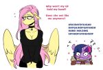  &lt;3 anthro anthrofied big_breasts blush breasts choker cleavage clothed clothing collar dialogue english_text equid equine fluttershy_(mlp) friendship_is_magic gibberish hair jewelry mammal my_little_pony necklace pegasus pink_hair redxbacon simple_background text twilight_sparkle_(mlp) white_background wings 