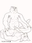  absurd_res anthro duo fauna_island feet from_front_position hi_res jock lemur lying male male/male mammal missionary_position muscular on_back primate sex strepsirrhine ursid 