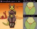  abdominal_bulge amber_(squablodecomplash) anthro armor belly belly_bulge_grab black_clothing bodily_fluids bulge cactus clothing crying desert digital_media_(artwork) english_text female freckles genital_fluids green_body green_scales hand_on_stomach head_markings horn horn_markings kobold machine markings multicolored_body multicolored_scales nakey_(squablodecomplash) navel omorashi open_mouth orange_clothing orange_pattern orange_underwear outside peeing plant power_armor red_clothing scales scalie solo squablodecomplash story story_at_source story_in_description tail_markings tears text two_tone_body two_tone_scales underwear urine watersports wet wet_clothing wetting yellow_eyes 