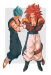  absurdres bare_pectorals biceps blue_eyes blue_hair body_fur brown_fur dragon_ball dragon_ball_gt dragon_ball_super earrings gogeta highres jewelry metamoran_vest monkey_boy monkey_tail muscular muscular_male no_nipples pants pectorals potara_earrings red_hair relio_db318 saiyan super_saiyan super_saiyan_4 super_saiyan_blue tail vegetto white_pants 