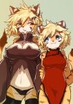  2018 :3 accessory anthro armwear asian_clothing bare_shoulders belly_tuft big_breasts biped black_clothing black_legwear black_panties black_underwear blonde_hair blue_eyes breasts brown_ears brown_nose brown_stripes brown_tail cheek_tuft chinese_clothing chinese_dress claws cleavage closed_smile clothed clothing countershade_face countershade_legs countershade_torso countershading detached_sleeves digital_media_(artwork) dipstick_tail dress duo east_asian_clothing eyebrow_through_hair eyebrows facial_markings facial_tuft felid female finger_claws fuo_(hanadaiteol) fur gradient_background hair hair_accessory hairclip hanadaiteol hand_on_own_arm hands_behind_back head_markings hip_tuft kemono legwear long_sleeves looking_at_another mammal markings medium_breasts monotone_hair multicolored_body multicolored_ears multicolored_fur navel navel_tuft orange_body orange_claws orange_fur orange_tail pantherine panties portrait pupils raised_tail red_clothing red_dress red_eyes short_hair shoulder_tuft simple_background sleeveless sleeveless_dress slit_pupils smile standing striped_arms striped_body striped_face striped_fur striped_legs striped_markings striped_tail stripes tail_markings tan_body tan_countershading tan_ears tan_fur tan_inner_ear thick_eyebrows thigh_highs three-quarter_portrait tiger translucent translucent_hair tuft two_tone_ears two_tone_tail underwear wide_sleeves 