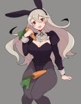  animal_ears blush breasts carrot collar corrin_(fire_emblem) corrin_(fire_emblem)_(female) do_m_kaeru fire_emblem fire_emblem_fates frills hair_ornament juliet_sleeves large_breasts long_hair long_sleeves pantyhose platinum_blonde_hair playboy_bunny pointy_ears puffy_sleeves rabbit_ears red_eyes smile 