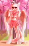  absurd_res anthro avian beak blush bottomwear breasts clothing european_mythology eyelashes feathered_wings feathers female fingers footwear gloves greek_mythology hair handwear hasbro hi_res hippogriff leaf long_hair long_socks my_little_pony mythological_avian mythology open_mouth pink_body pink_feathers pink_hair pink_tail plant red_eyes ribbons school_uniform skirt socks solo spread_wings standing tree uniform wings zlatavector 