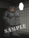  2022 3:4 after_masturbation anthro barely_visible_genitalia barely_visible_penis beard belly black_body blush bodily_fluids censored cum cum_on_hand distracting_watermark facial_hair genital_fluids genitals hi_res inside kemono male mammal mind_drive mizuse_higomaru moobs navel nipples overweight overweight_male penis sample solo sweat ursid watermark 