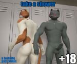  3d_(artwork) anthro balls butt calico_cat comic cover cover_art cover_page digital_media_(artwork) domestic_cat duo epic_games felid feline felis fortnite genitals hand_on_butt male male/male mammal meowscles_(fortnite) mottled muscular muscular_anthro muscular_male penis piebald shadow_meowscles_(fortnite) sky_chaser smile source_filmmaker surprise text video_games 