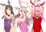  breasts chloe_von_einzbern covered_navel fate/kaleid_liner_prisma_illya fate_(series) illyasviel_von_einzbern long_hair looking_at_viewer miyu_edelfelt playboy_bunny short_hair simple_background small_breasts standing white_background zucchini 