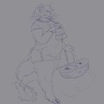  anthro basket bottle bovid bovine cattle chubby_female clothing container female floppy_ears fluffy hair hi_res hooves katsfish mammal miravine overalls pattern_clothing picnic_basket shirt short_hair sketch slightly_chubby solo striped_clothing stripes tail_tuft thick_thighs topwear tuft 