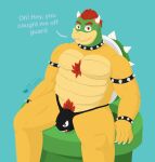  anthro barazoku big_(disambiguation) big_pecs body_hair bowser bracelet bulge chest_hair clothing collar dragon father hi_res humanoid jewelry king koopa koopa_king looking_at_viewer male male/male mario_bros muscular nintendo parent pecs privon pubes royalty scalie shell smile solo spiked_bracelet spiked_collar spikes thick_thighs thong underwear video_games 