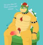  accessory anthro barazoku big_(disambiguation) big_pecs big_penis body_hair bowser bracelet chest_hair cock_ring collar dragon father genitals hi_res humanoid jewelry king koopa koopa_king looking_at_genitalia looking_at_penis looking_at_viewer mario_bros muscular nintendo parent pecs penis penis_accessory penis_jewelry privon pubes royalty scalie shell smile spiked_bracelet spiked_collar spikes thick_thighs video_games 