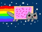  anonymous_artist blush domestic_cat felid feline felis feral flying food fur grey_body grey_fur male mammal meme night nude nyan_cat rainbow simple_background solo star taur wide_eyed 