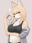  2022 3:4 anthro blush bra breasts canid canine clothed clothing eyewear female fox fur glasses hair half-length_portrait hi_res kemono korfiorano looking_at_viewer mammal multicolored_body multicolored_fur portrait round_glasses solo tan_body tan_fur tan_hair two_tone_body two_tone_fur underwear white_body white_fur yellow_eyes 