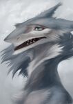  ambiguous_gender black_lips blue_body blue_fur blue_hair chest_tuft cloudy_background eyebrows eyelashes female_(lore) fluffy fluffy_ears fur green_eyes hair hi_res humanoid lips lynxwolf neck_tuft prick_ears pupils sergal sharp_teeth slit_pupils teeth thick_eyebrows tuft white_body white_fur zefa_(lynxwolf) 