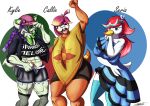  2022 absurd_res anthro anthrofied avian belly big_breasts breasts callie_(shieradevil) clothed clothing digital_media_(artwork) fan_character female fuecoco fur green_body group hair hi_res huge_breasts kylie_(shieradevil) looking_at_viewer mammal muscular nintendo nintendo_switch open_mouth pok&eacute;mon pok&eacute;mon_(species) pok&eacute;morph quaxly reptile scalie seria_(shieradevil) shaded shieradevil simple_background sprigatito thick_thighs video_games wide_hips 