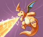  beam claws commentary_request dragonite energy from_below full_body highres looking_down no_humans open_mouth outstretched_arms pokemon pokemon_(creature) purple_background ryusei0402 solo tongue 