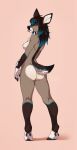  anthro basilllisk black_nose blue_body blue_fur blue_hair breasts brown_body brown_fur brown_hair butt cervid eyelashes eyes_closed feet female freckles fur hair hi_res holding_arm hooves long_hair mammal nipples nude pepsi_(ritzcandy) rear_view scut_tail short_tail simple_background smile solo tongue tongue_out white_body white_fur 