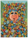  &lt;3 2022 anthro blonde_hair blue_eyes border bruce_mccorkindale crossover domestic_pig female flower flower_petals flowers_in_hair forest hair hi_res looking_at_viewer mammal midsommar miss_piggy muppet muppets parody petals pink_body pink_skin plant rose_(flower) signature snout solo suid suina sunflower sus_(pig) the_muppet_show tree white_border 