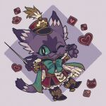  1boy animal_ear_request animal_ears black_eyes bow bowtie cape character_request chibi colored_sclera full_body furry furry_male green_cape green_sclera hat hs_640 male_focus official_alternate_costume one_eye_closed smile solo tail tokyo_afterschool_summoners valentine 