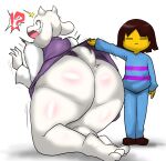  age_difference anthro big_butt boss_monster bovid butt caprine clothed clothing clothing_lift dress dress_lift enigi09 female frisk_(undertale) hi_res huge_butt larger_female male mammal mature_female no_underwear size_difference spank_marks thick_thighs toriel undertale undertale_(series) video_games younger_male 