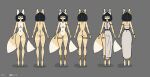  absurd_res anthro breasts canid canine clothed clothing dress egyptian egyptian_clothing evgheshkafx female fennec fox front_view gold_(metal) gold_jewelry hi_res jewelry looking_at_viewer mammal markings mira_(evgheshkafx) nipples nude rear_view simple_background solo thick_thighs 