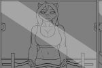  abs animated anthro barbell bicep_curl big_breasts bottomwear bra breast_squish breasts canid canine clothing curls exercise female gym gym_bottomwear gym_clothing gym_shorts hi_res mammal mirror mirror_reflection monochrome muscular muscular_female reflection ruanshi shorts smile smirk solo sports_bra squish underwear were werecanid werecanine werewolf workout workout_clothing 