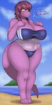  1:2 4_toes 5_fingers absurd_res anthro beach big_breasts blush bodily_fluids breasts cleavage clothed clothing cloud curvy_figure cute_fangs day deltarune dialogue english_text feet female fingers full-length_portrait glistening glistening_body glistening_clothing gris_swimsuit hair hand_on_breast hi_res huge_breasts johnmarten knees_together lizard meme meme_clothing mountain navel one-piece_swimsuit open_mouth outside portrait purple_body purple_hair reptile sand scalie sea seaside shaded shadow sky solo speech_bubble spots standing susie_(deltarune) sweat sweatdrop swimwear tagme text thick_thighs toes translucent translucent_clothing translucent_swimwear under_boob undertale_(series) video_games voluptuous water wide_hips yellow_eyes 