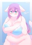  absurd_res anthro aoi_(ukenya) belly big_breasts biped black_nose blue_background blue_bra blue_clothing blue_eyes blue_underwear blush bottomless bow_bra bra bra_only breasts canid canine canis chest_tuft cleavage clothed clothing clothing_bow colored curvy_figure digit_ring digital_media_(artwork) domestic_dog ears_down female finger_ring front_view fur glistening glistening_hair green_eyes hair half-length_portrait hi_res jewelry kemono long_hair looking_at_viewer mammal monotone_body monotone_ears monotone_fur monotone_hair monotone_tail multicolored_eyes navel overweight overweight_anthro overweight_female pink_bow pivoted_ears portrait purple_hair ring shaded simple_background smile solo thick_thighs tuft two_tone_eyes ukenya underwear underwear_only voluptuous wedding_ring white_body white_ears white_fur white_tail wide_hips 
