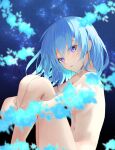  1girl absurdres bangs blue_eyes blue_hair breasts completely_nude from_side hair_between_eyes highres hololive hoshimachi_suisei hugging_own_legs long_hair navel nude o29sukizero parted_lips sitting small_breasts solo straight_hair underboob virtual_youtuber 
