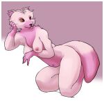  anthro belly big_tail black_sclera breasts canid canine chest_tuft claws fangs female fluffy fluffy_tail fox fur humanoid looking_at_viewer lounging mammal mango_(roommates) md34 medium_breasts multicolored_body multicolored_fur neck_tuft pink_body pink_fur roommates:motha sharp_claws solo thick_thighs tuft two_tone_body two_tone_fur white_body white_fur yellow_eyes 