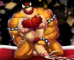  absurd_res anthro balls big_nipples bodily_fluids body_hair bowser cum ejaculation genital_fluids genitals hi_res horn koopa male mario_bros masturbation muscular muscular_male nintendo nipples penis podataiga scalie solo vein veiny_penis video_games 