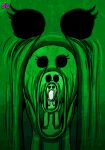  2022 abstract_art absurd_res big_eyes big_mouth_(disambiguation) black_eyes eyelashes female green_body green_skin group hi_res humanoid monster screaming shirtbusters surreal surrealism tagme unknown_species 