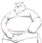  2022 absurd_res anthro belly blush clothing genitals hi_res humanoid_hands kemono kumajjjj male mammal overweight overweight_male penis shirt simple_background solo topwear underwear white_background 
