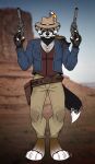  absurd_res anthro canid canine canis clothed clothing cowboy_hat fingerless_gloves fully_clothed gloves gun handwear hat headgear headwear hi_res holster jacket kobayashi-maruu male mammal multicolored_body muscular ranged_weapon solo topwear vest weapon wolf 