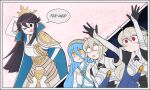  &gt;_o 1boy 3girls :p azura_(fire_emblem) black_eyes black_hair blue_hair blush corrin_(fire_emblem) corrin_(fire_emblem)_(female) corrin_(fire_emblem)_(male) embarrassed fire_emblem fire_emblem_fates full-face_blush grey_hair highres komi-san_wa_komyushou_desu mikoto_(fire_emblem) mole mole_under_mouth multiple_girls one_eye_closed parody raydango red_eyes tongue tongue_out yellow_eyes 