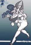  anthro ass_out bottomless bovid caprine clothed clothing curvy_figure ear_piercing fangs female fur goat hi_res horn inner_ear_fluff mammal manazlash piercing purple_eyes smoking solo tuft voluptuous white_body white_fur 