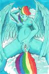  anthro anus breasts cloud equid equine feathers female friendship_is_magic genitals hair hasbro hi_res horse looking_at_viewer lying mammal multicolored_hair multicolored_tail my_little_pony nipples nude nyghtmar3 on_back pegasus pony pussy rainbow_dash_(mlp) rainbow_hair rainbow_tail sky solo spread_legs spread_pussy spreading tail tongue tongue_out traditional_media_(artwork) wings 
