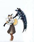  absurd_res anthro blush bottomwear canid canine clothing darksiders female fluffy fox hair hi_res invalid_tag kyrie_wilde lagomorph leporid mammal melee_weapon pace-maker polearm rabbit scythe skirt solo weapon white_hair 